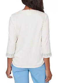 Petite St. Augustine Medallion Embroidered Yoke Top