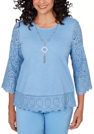 Petite St. Augustine Solid Top With Eyelet Trim