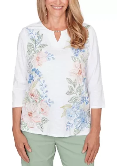 Petite St. Augustine Placed Floral Embroidery Top