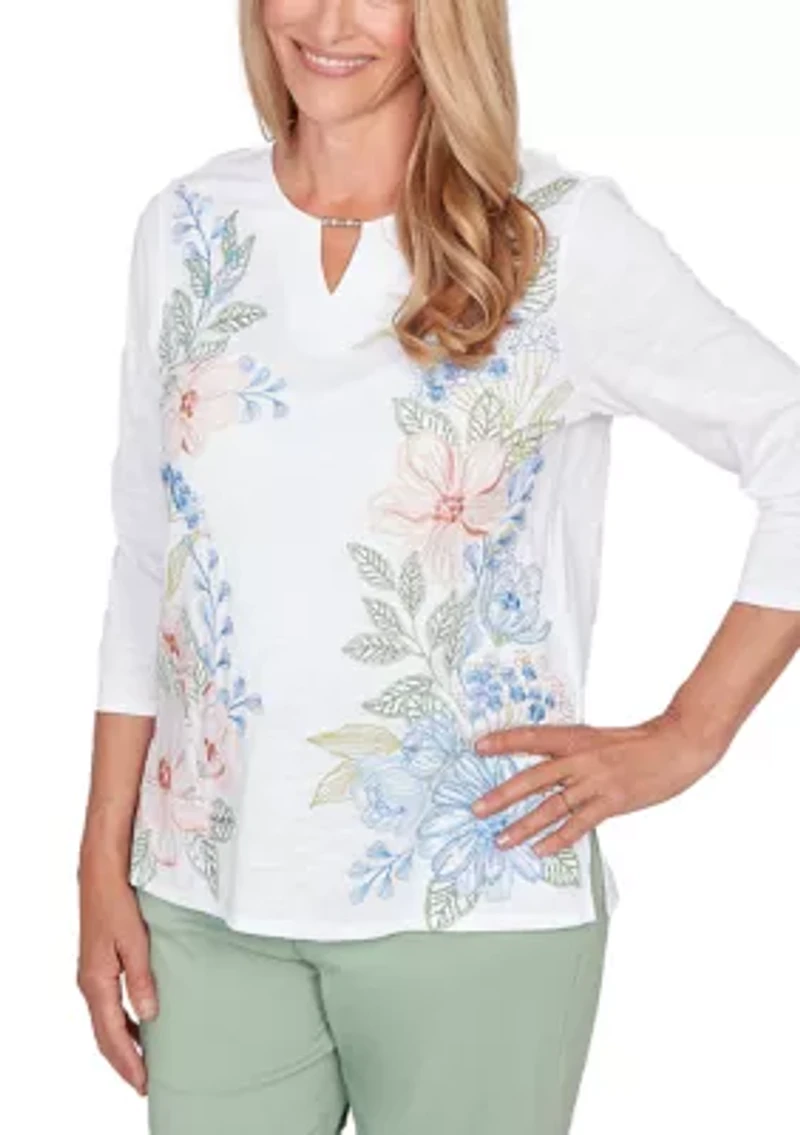 Petite St. Augustine Placed Floral Embroidery Top