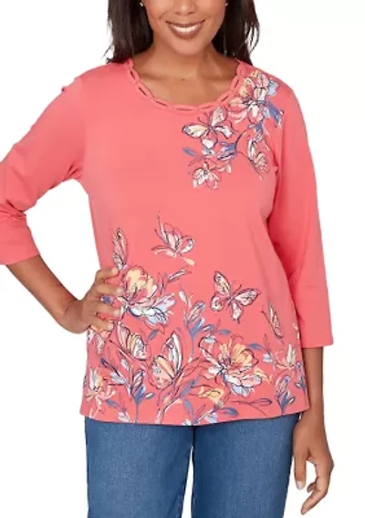 Women's Austin Asymmetric Etched Floral Top
