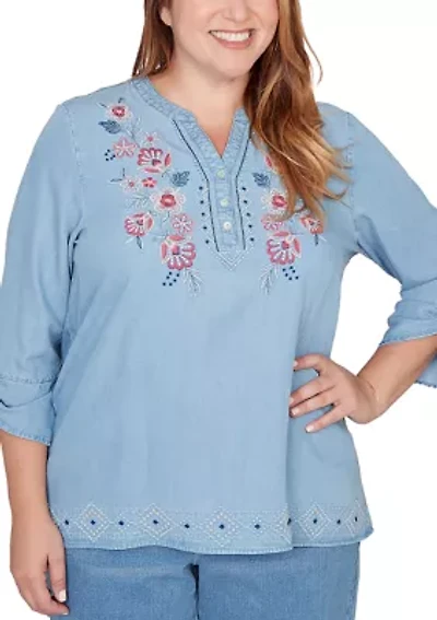 Plus Austin Embroidered Tencel™ Top