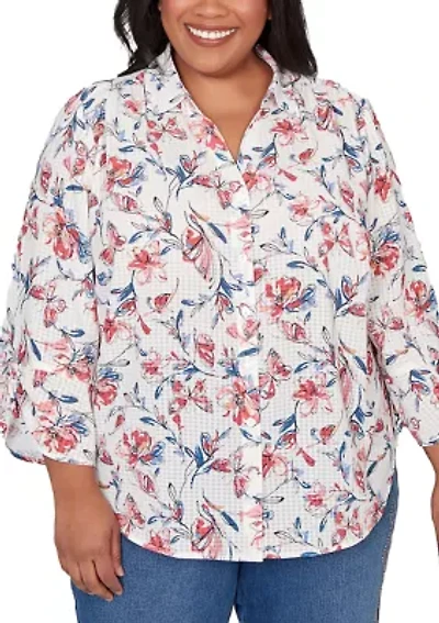 Plus Austin Etched Floral And Butterfly Top