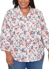 Plus Austin Etched Floral And Butterfly Top