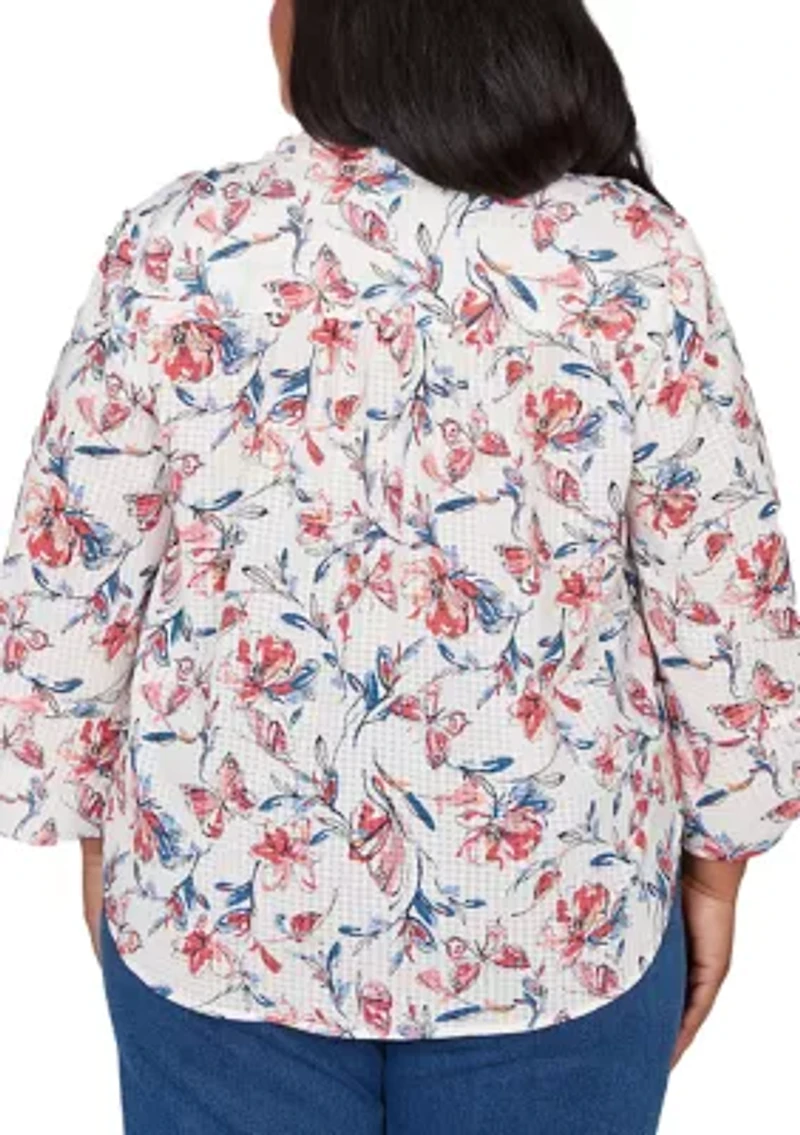 Plus Austin Etched Floral And Butterfly Top