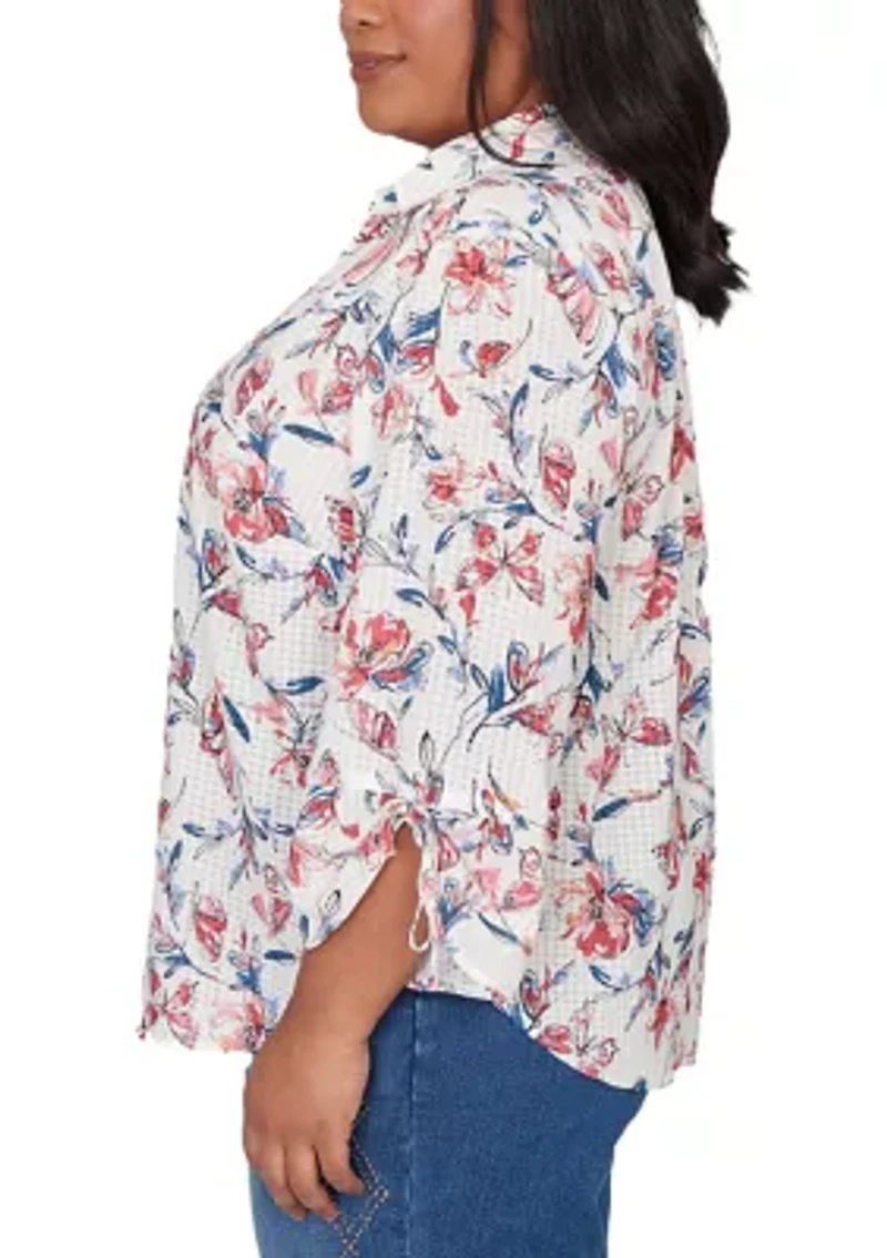 Plus Austin Etched Floral And Butterfly Top