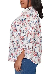 Plus Austin Etched Floral And Butterfly Top