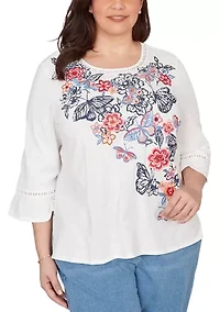 Plus Austin Embroidered Butterfly Top