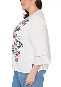 Plus Austin Embroidered Butterfly Top
