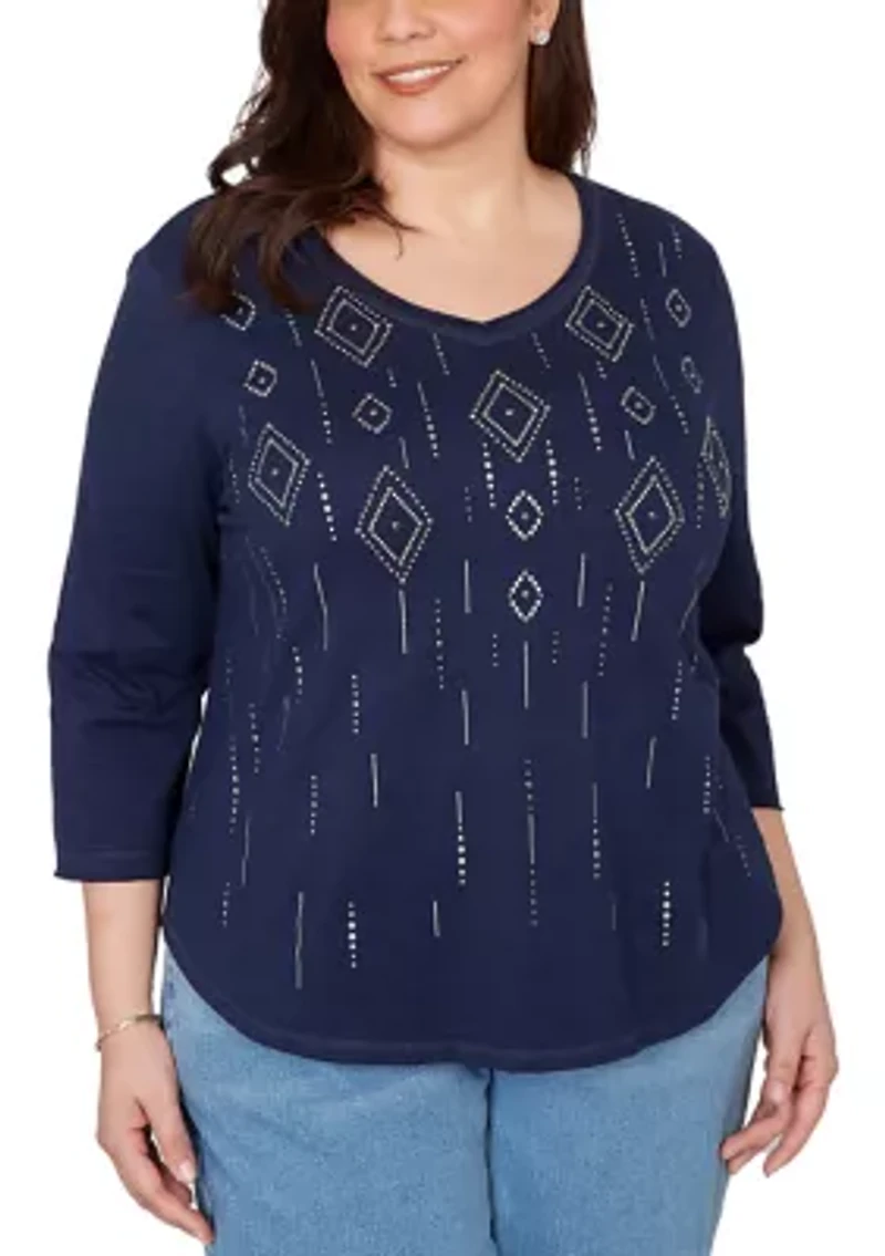 Plus Austin Diamond Geometric Heat Set Top