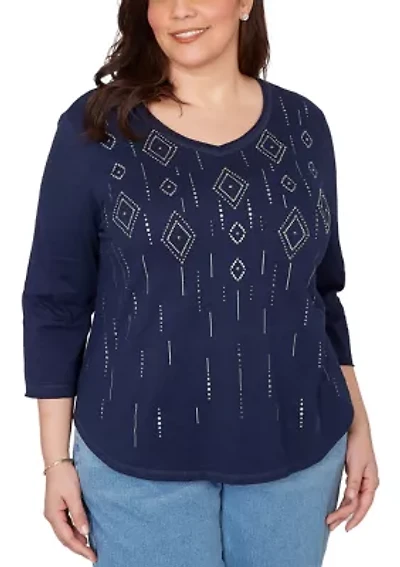 Plus Austin Diamond Geometric Heat Set Top