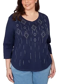 Plus Austin Diamond Geometric Heat Set Top