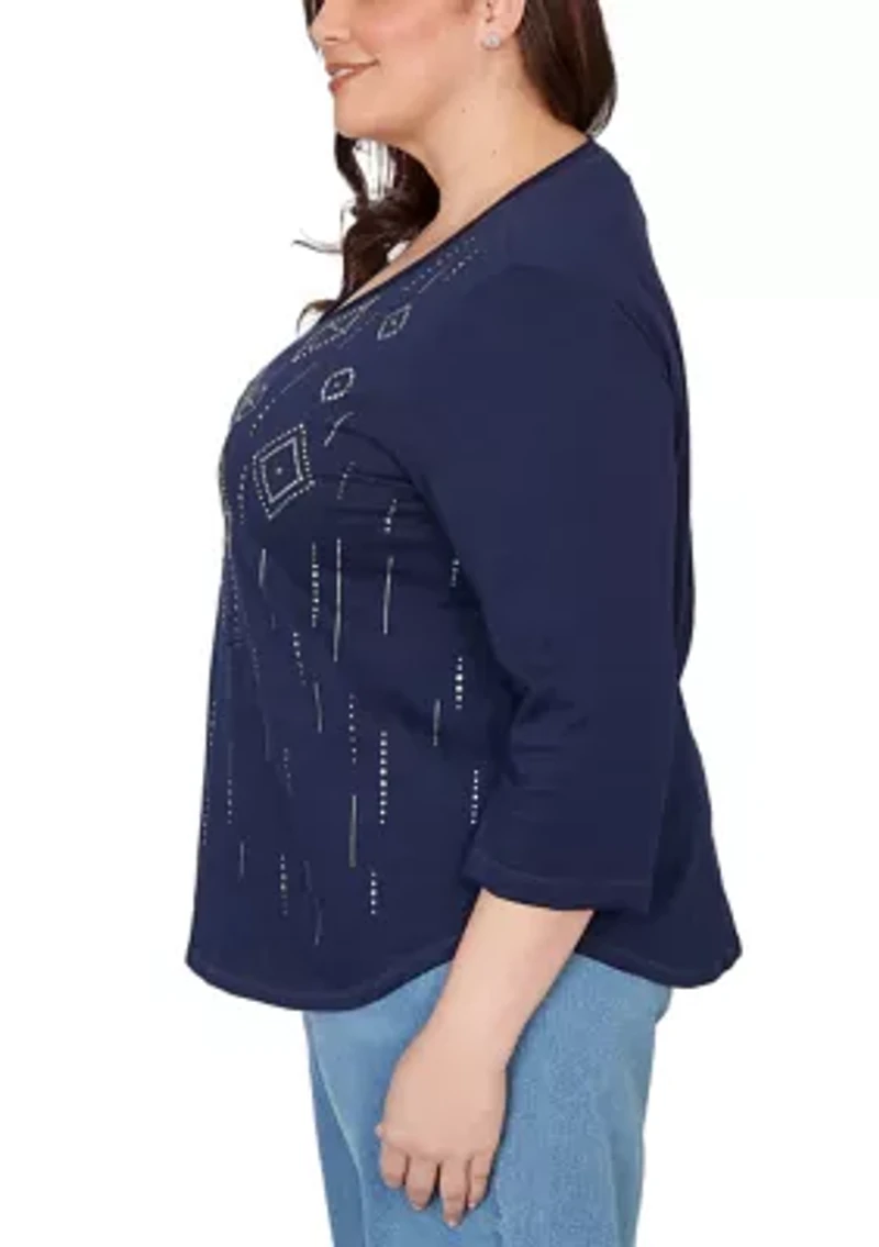 Plus Austin Diamond Geometric Heat Set Top