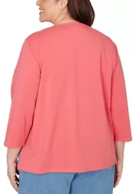 Plus Austin Asymmetric Etched Floral Top