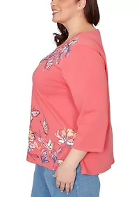 Plus Austin Asymmetric Etched Floral Top