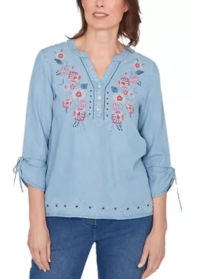Petite Austin Embroidered Tencel Top