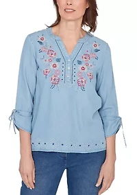 Petite Austin Embroidered Tencel Top