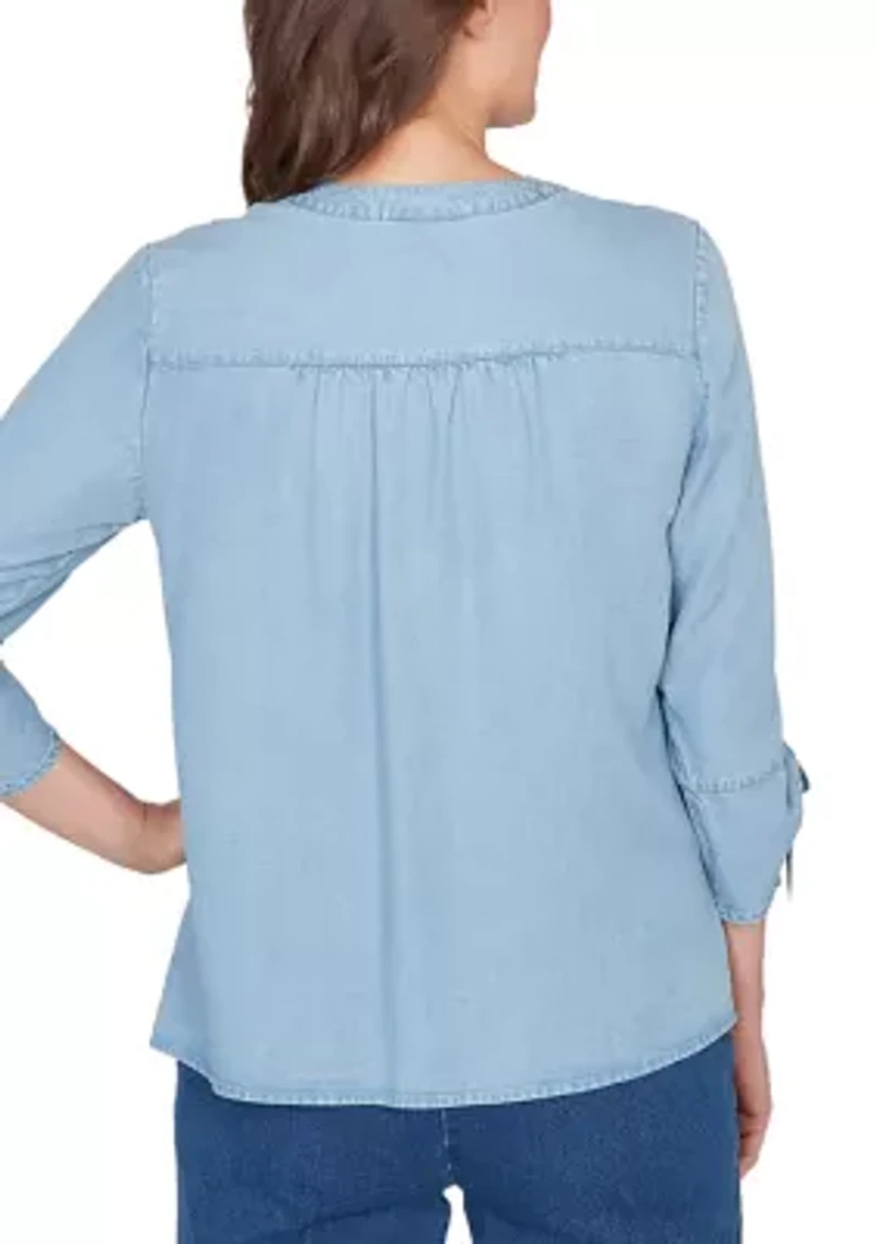 Petite Austin Embroidered Tencel Top
