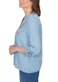 Petite Austin Embroidered Tencel Top