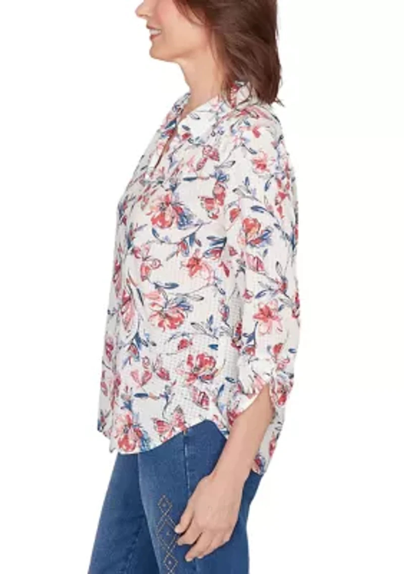 Petite Austin Etched Floral And Butterfly Top