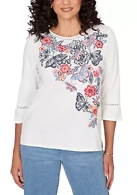 Petite Austin Embroidered Butterfly Top