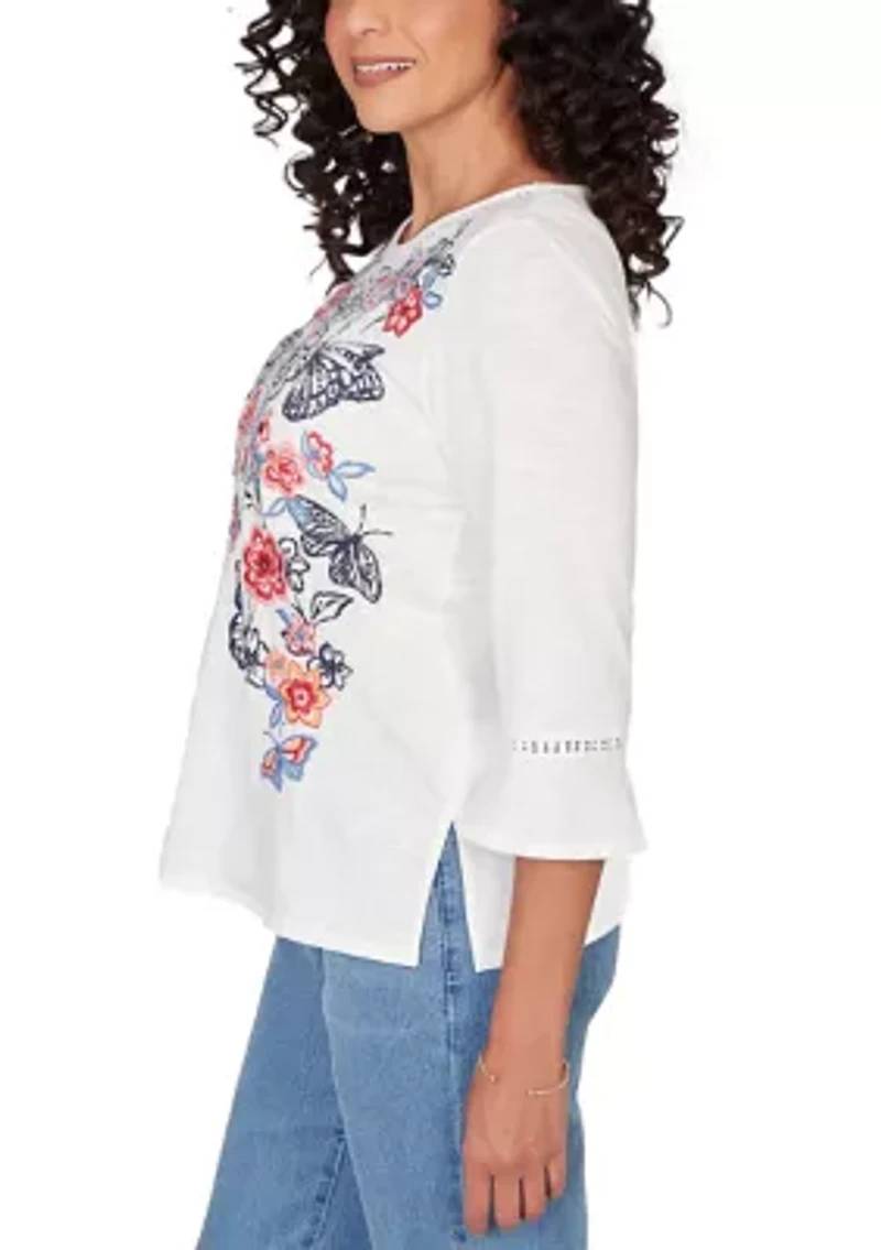 Petite Austin Embroidered Butterfly Top