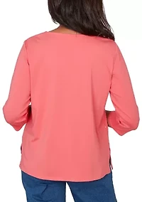 Petite Austin Asymmetric Etched Floral Shirt