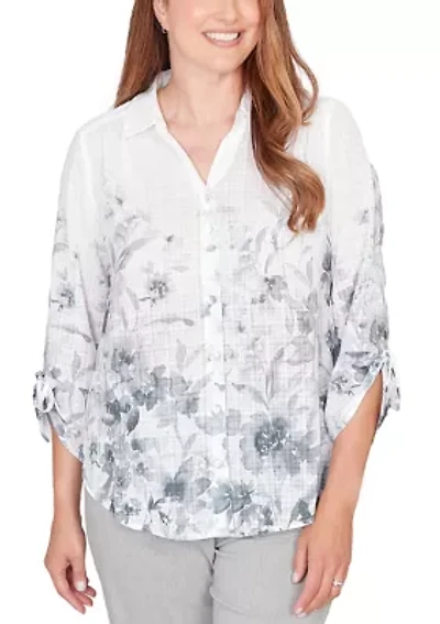 Women's Missy Al Fresco Watercolor Border Print Top