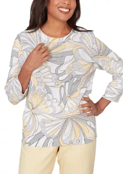 Women's Missy Al Fresco Abstract Buttefly Print Top