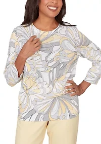 Women's Missy Al Fresco Abstract Buttefly Print Top