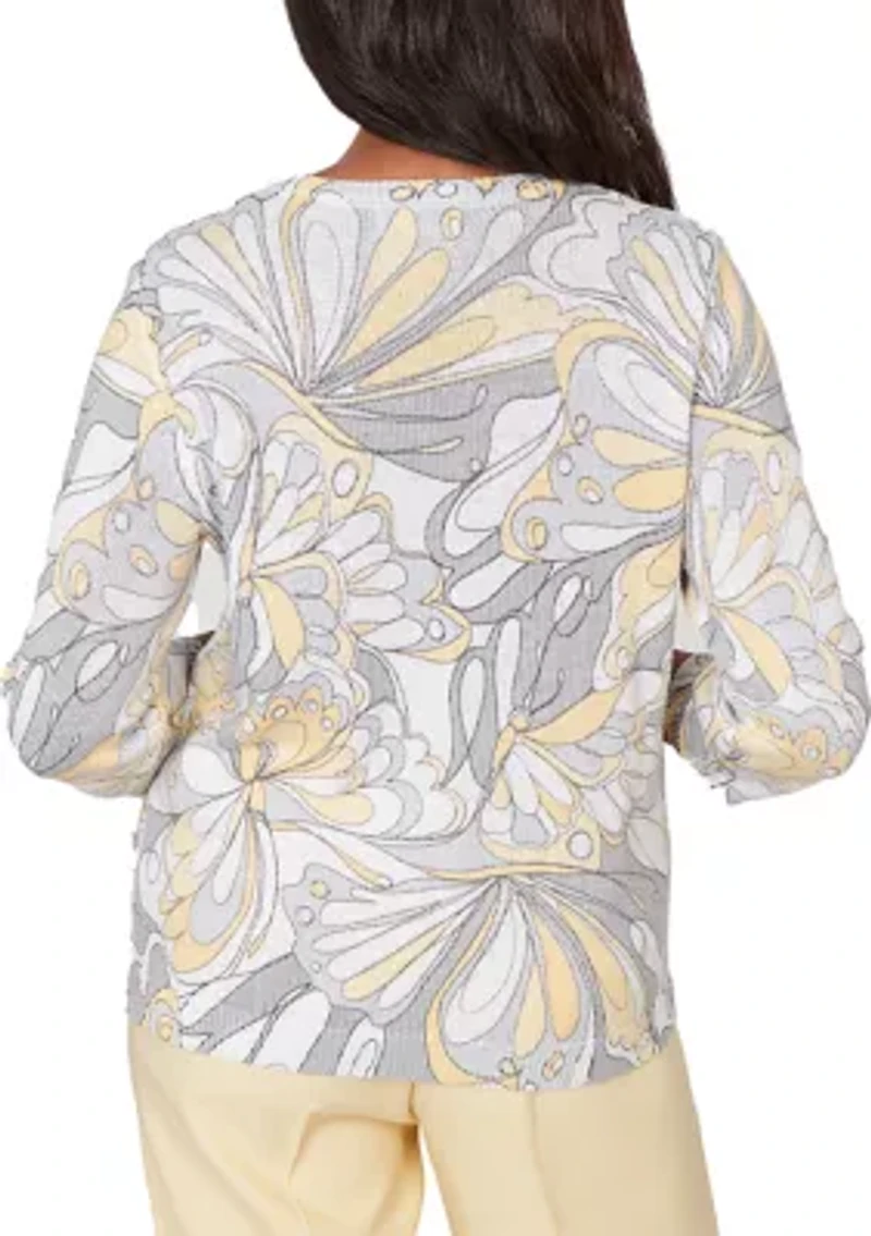Women's Missy Al Fresco Abstract Buttefly Print Top