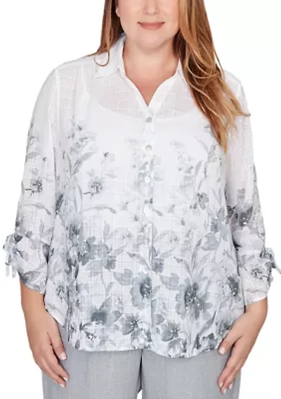 Plus Al Fresco Watercolor Border Print Top