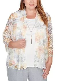 Plus Al Fresco Floral Lace Two For One Top