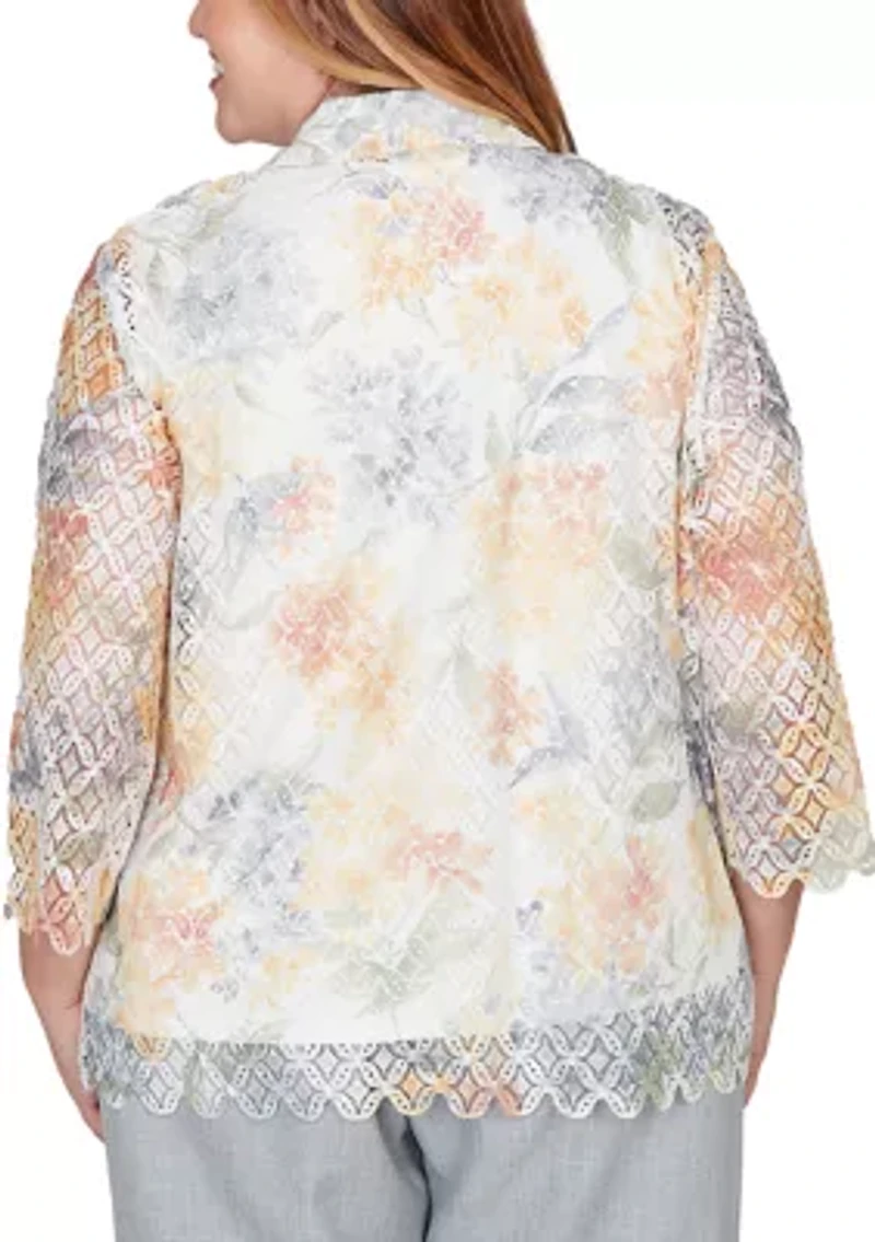 Plus Al Fresco Floral Lace Two For One Top