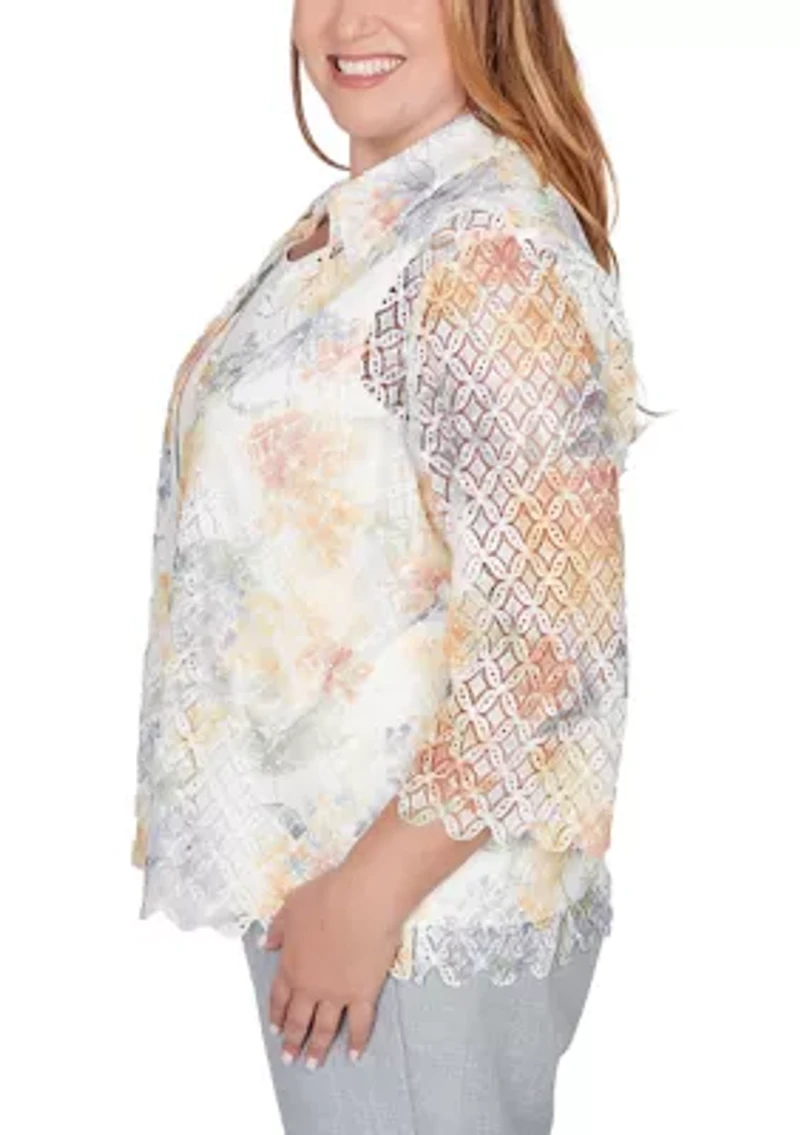 Plus Al Fresco Floral Lace Two For One Top