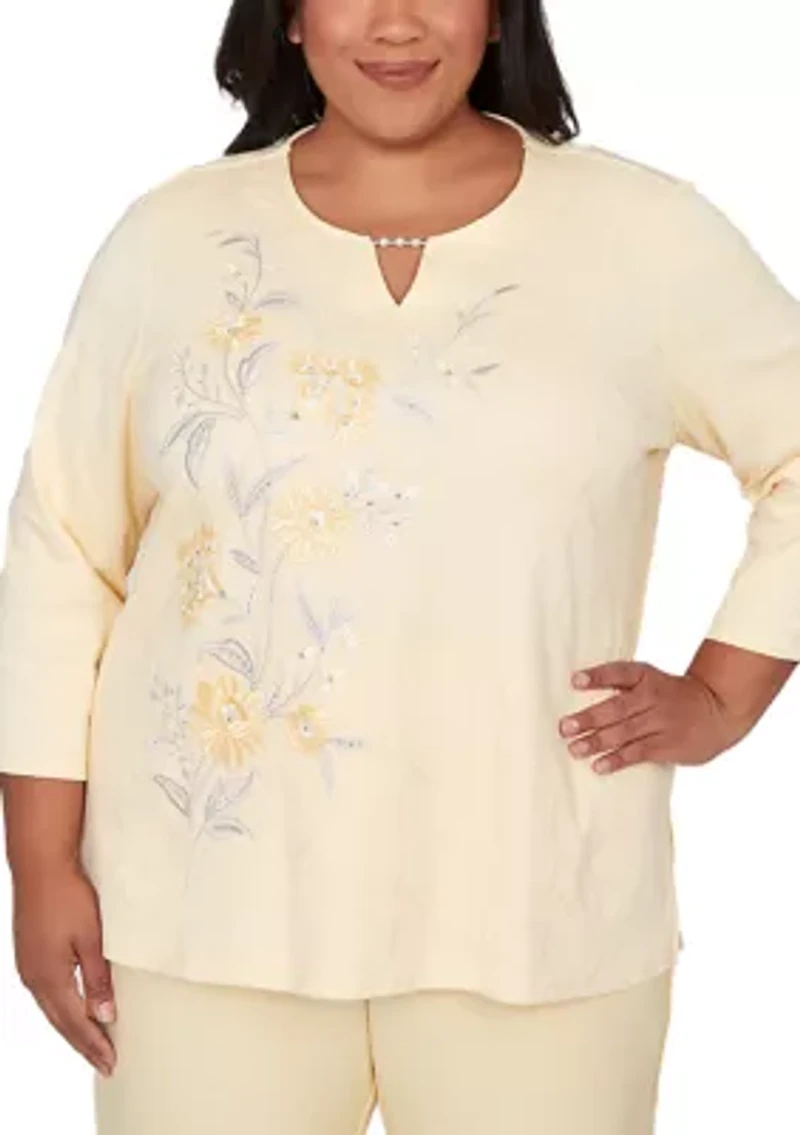 Plus Al Fresco Asymmetric Embroidery Top