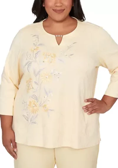 Plus Al Fresco Asymmetric Embroidery Top