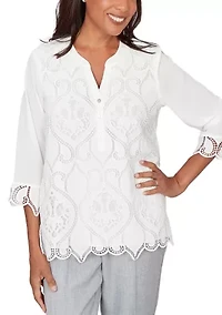 Petite Al Fresco Cut Out Lace Front Blouse