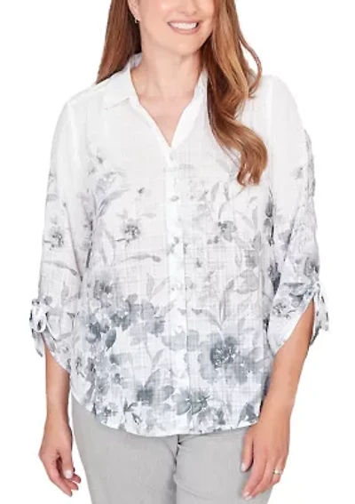 Petite Al Fresco Watercolor Border Print Shirt