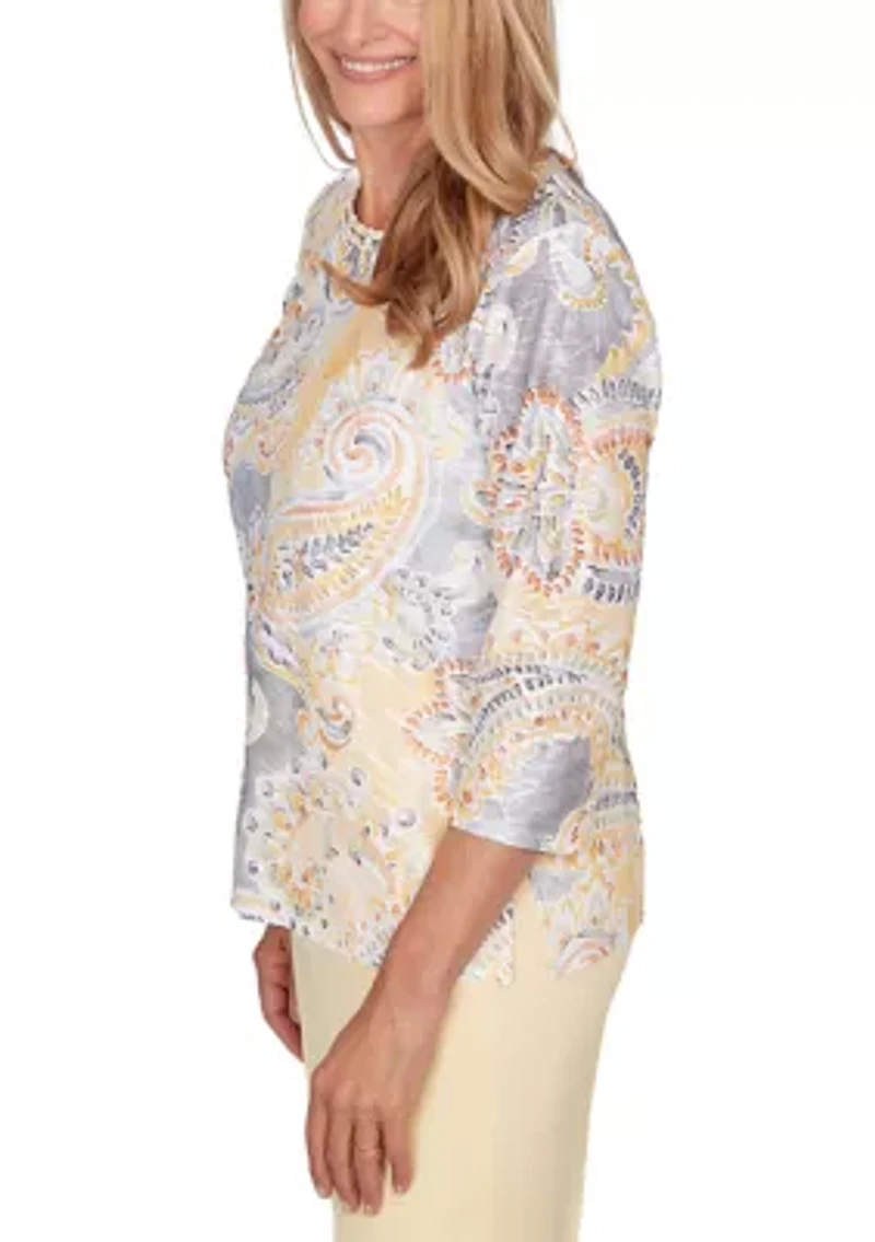 Petite Al Fresco Paisley Patch Top