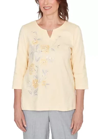 Petite Al Fresco Asymmetric Embroidery Top