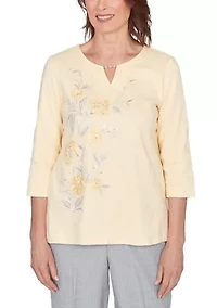 Petite Al Fresco Asymmetric Embroidery Top