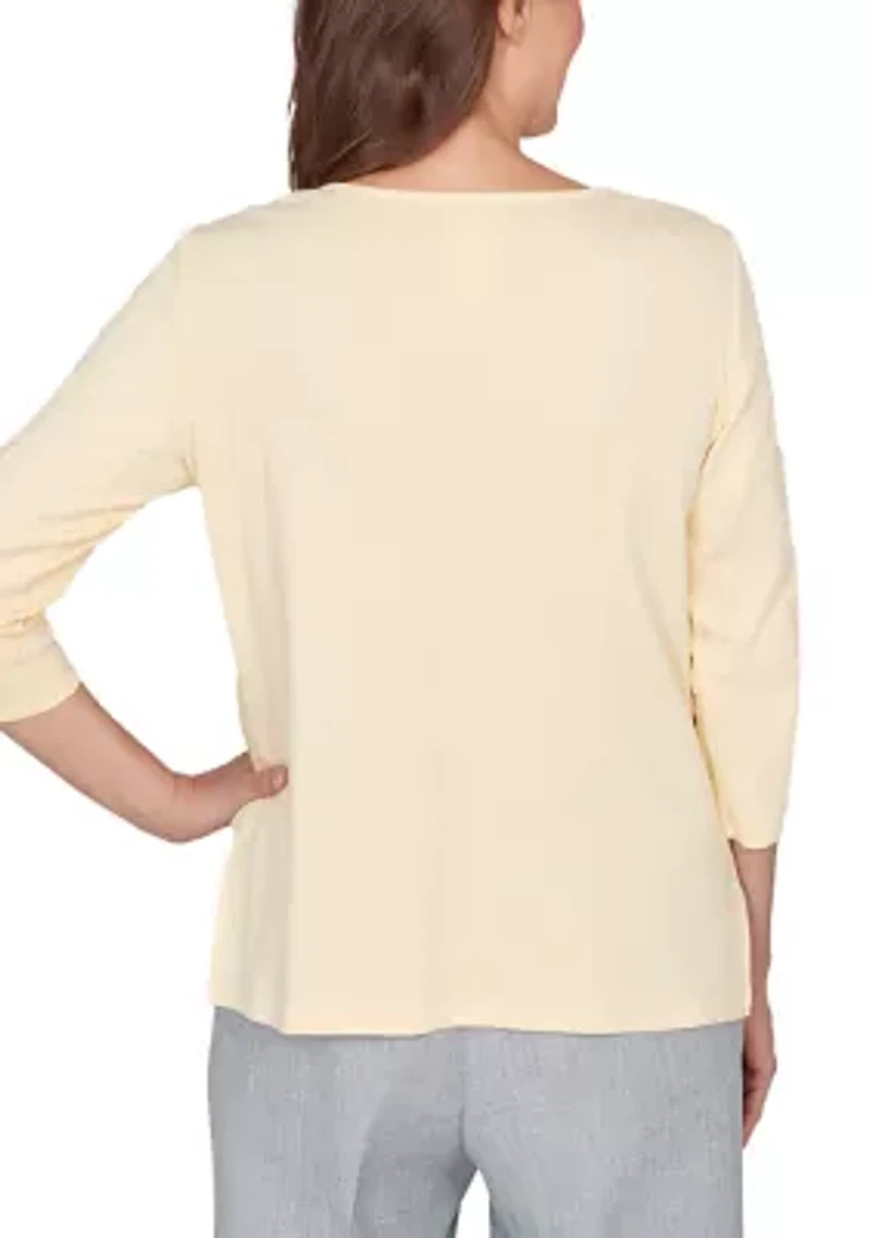 Petite Al Fresco Asymmetric Embroidery Top