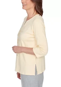 Petite Al Fresco Asymmetric Embroidery Top