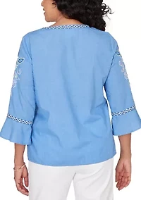 Women's Mykonos Floral Texture Embroidered Top