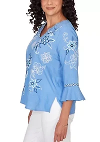 Women's Mykonos Floral Texture Embroidered Top
