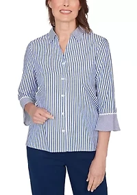 Women's Mykonos Mixed Stripe Top with Lace Trim