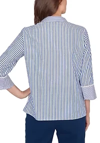 Women's Mykonos Mixed Stripe Top with Lace Trim