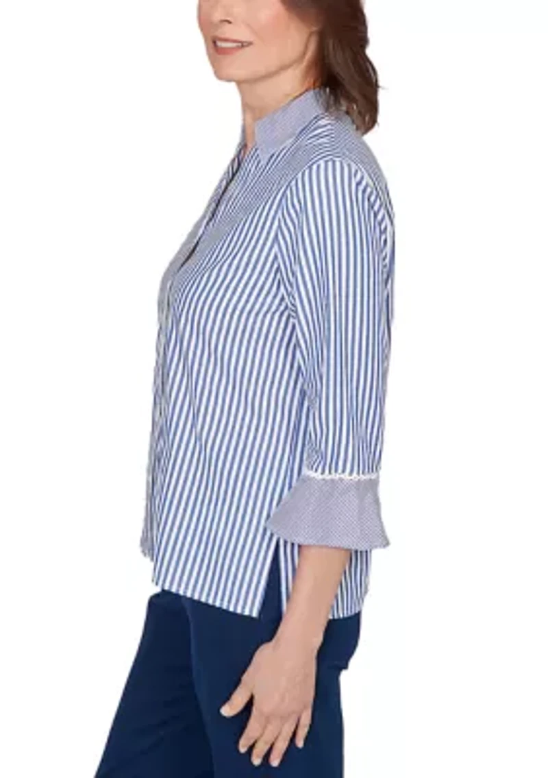 Women's Mykonos Mixed Stripe Top with Lace Trim