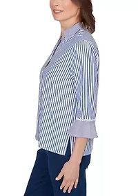 Women's Mykonos Mixed Stripe Top with Lace Trim